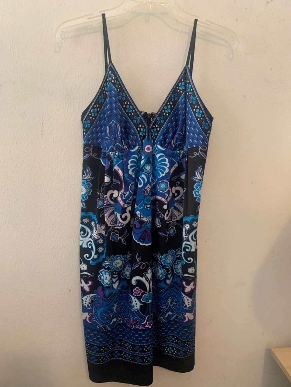 Ice Blue and Black Floral Paisley Slip Dress